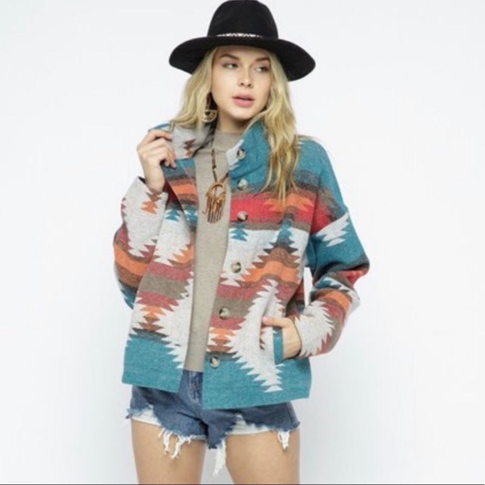 Distressed Button Down Shacket - Picture 2 of 5